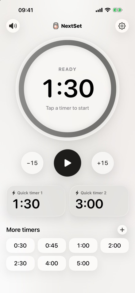 Start screen with two quick timers and more timers below